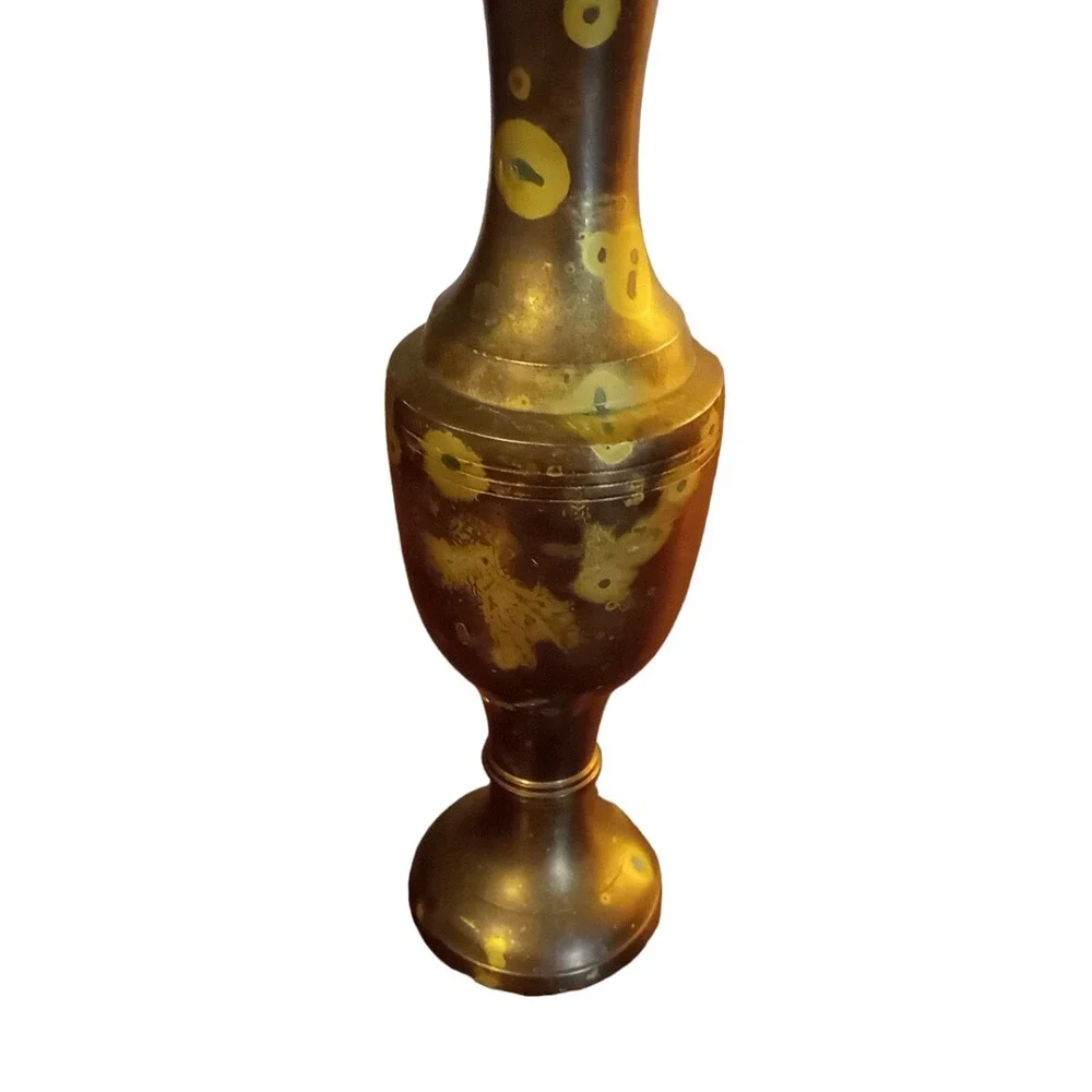 Brass Bud Vase Heavy Metal Vintage Made in India 10